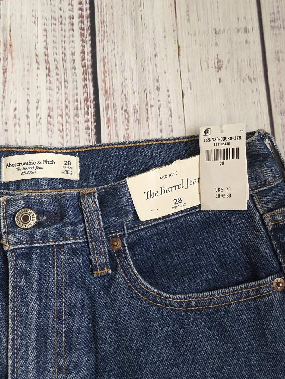 Abercrombie & Fitch Mid Rise Barrel Jean Heavyweight Rigid Dark Wash 28 NEW - Picture 9 of 10